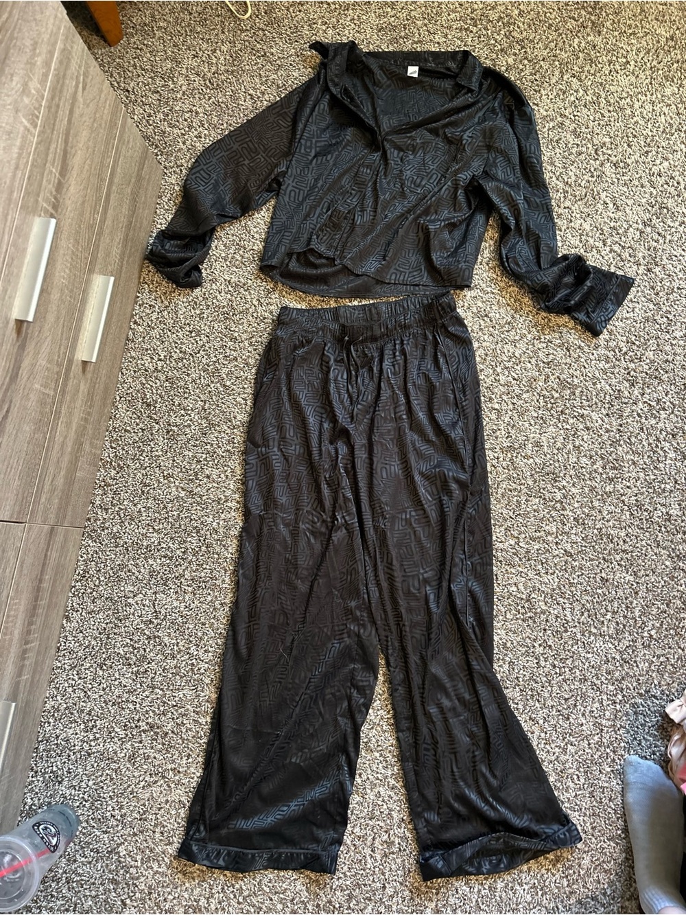 Women’s Two-Piece Black Satin Pajama Set